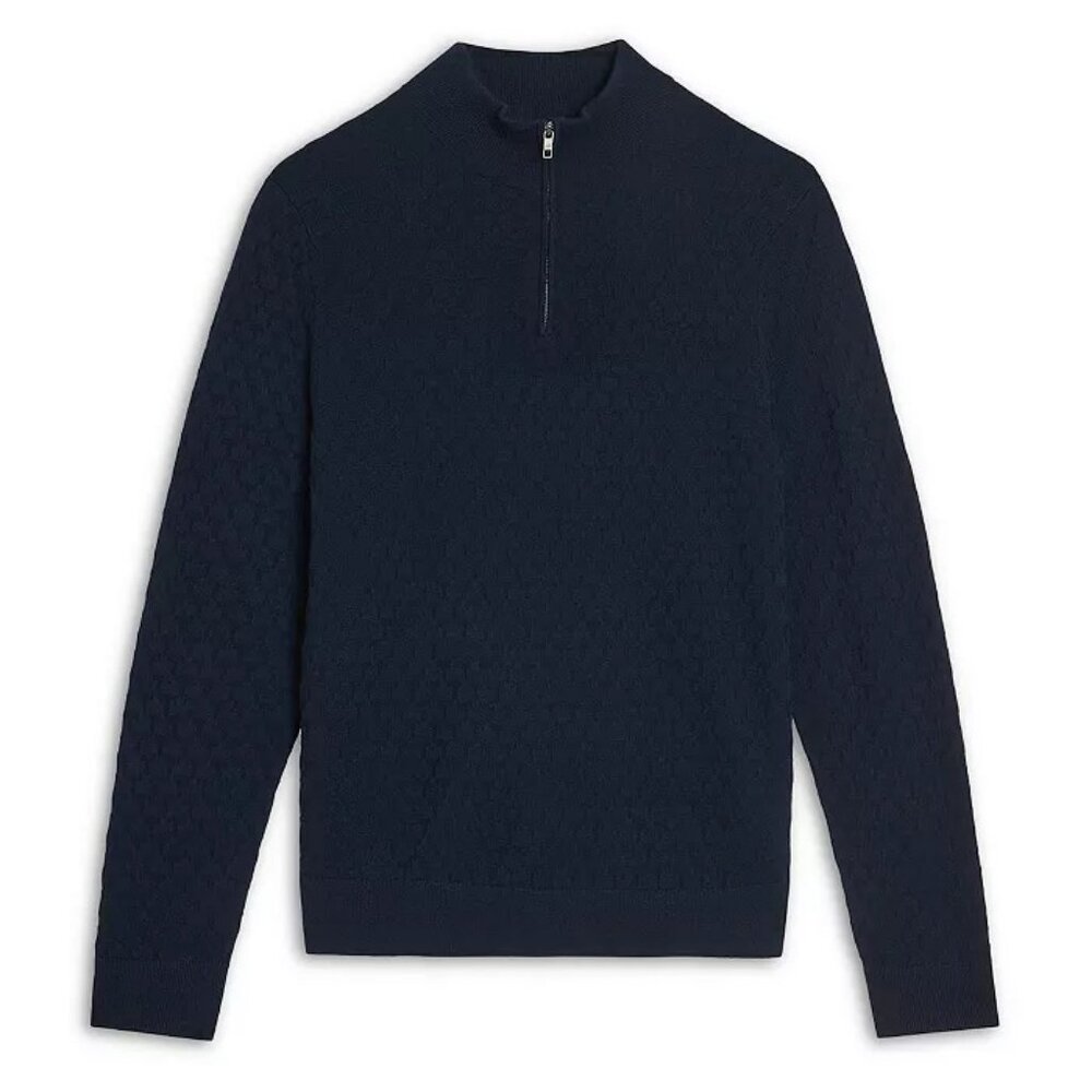 Ted Baker Kurnle Men's Large (4) Navy 1/4 Zipper Pullover Sweater - NWT